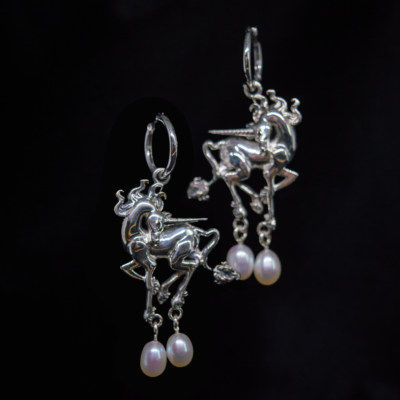 Silver Unicorn Pearl Earrings