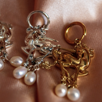 Silver Unicorn Pearl Earrings