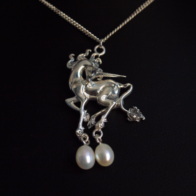 Silver Unicorn Pearl Necklace